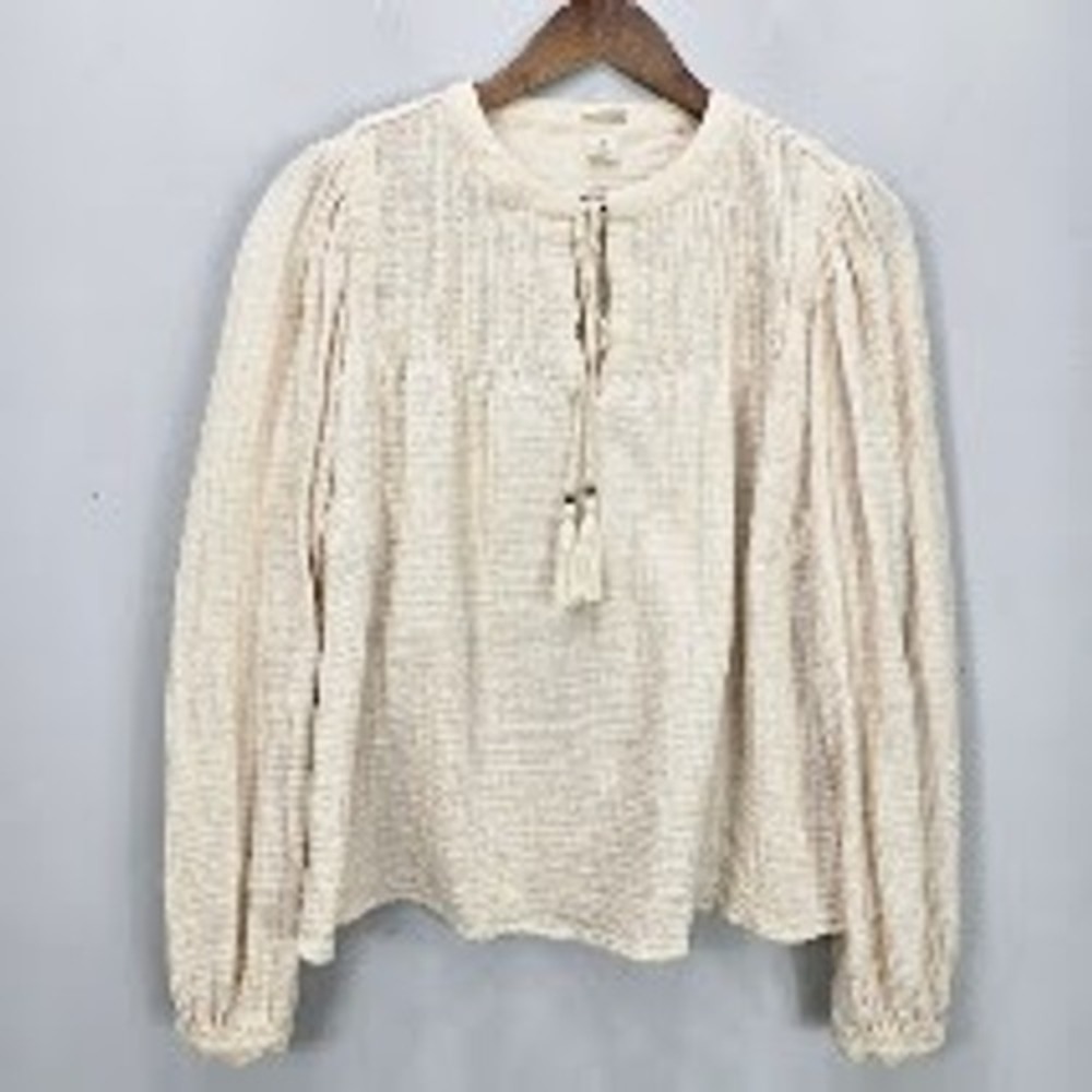 Magaschoni Top Blouse S Gauze Puff Sleeve Organic Cotton Prairie Cottagecore